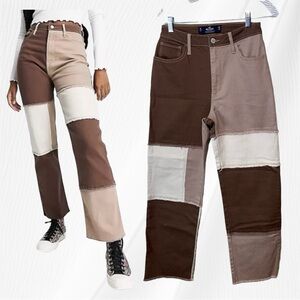 Hollister Brown Patch Work, Ultra High Rise Dad Jean  Size 26/29